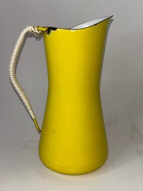 Vintage MCM Dansk Denmark Kobenstyle Yellow Enamel Pitcher Rattan Handle